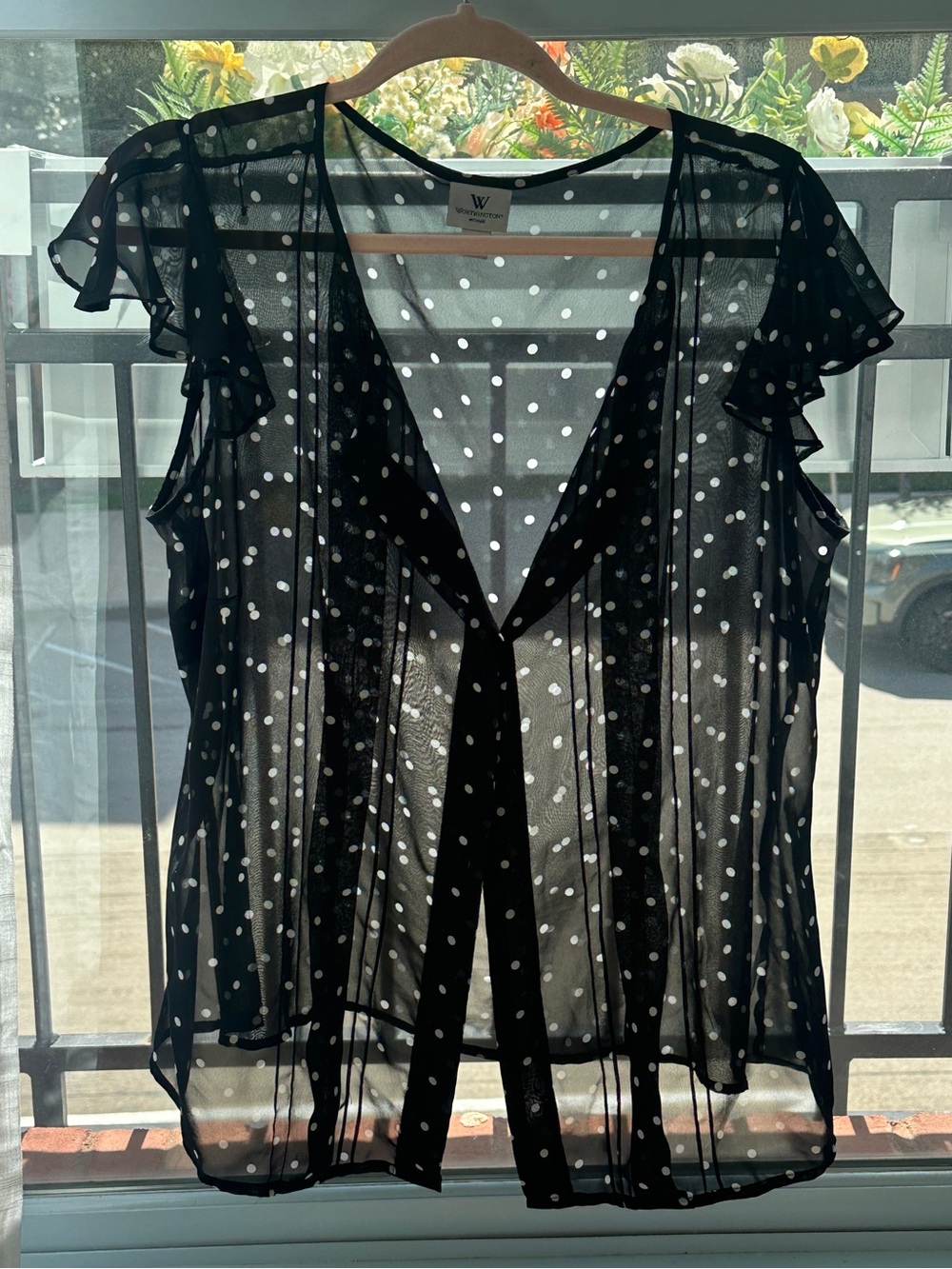 Sheer polka dot short sleeve blouse